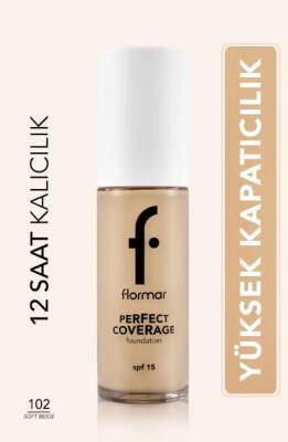 Flormar Perfect Coverage Yoğun Kapatıcı Su Bazlı Fondöten -102 Soft Beige - 1