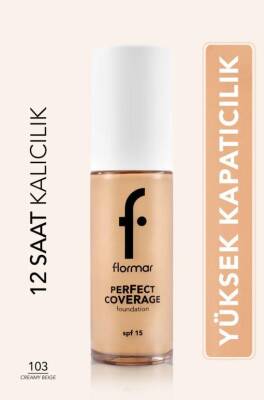 Flormar Perfect Coverage Yoğun Kapatıcı Su Bazlı Fondöten -103 Creamy Beige - 1