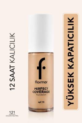 Flormar Perfect Coverage Yoğun Kapatıcı Su Bazlı Fondöten -121 Golden Natural - 1