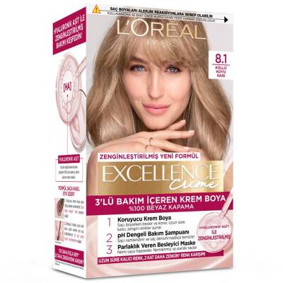Loreal Paris Excellence Creme Saç Boyası No: 8.1 Küllü Koyu Sarı - 1